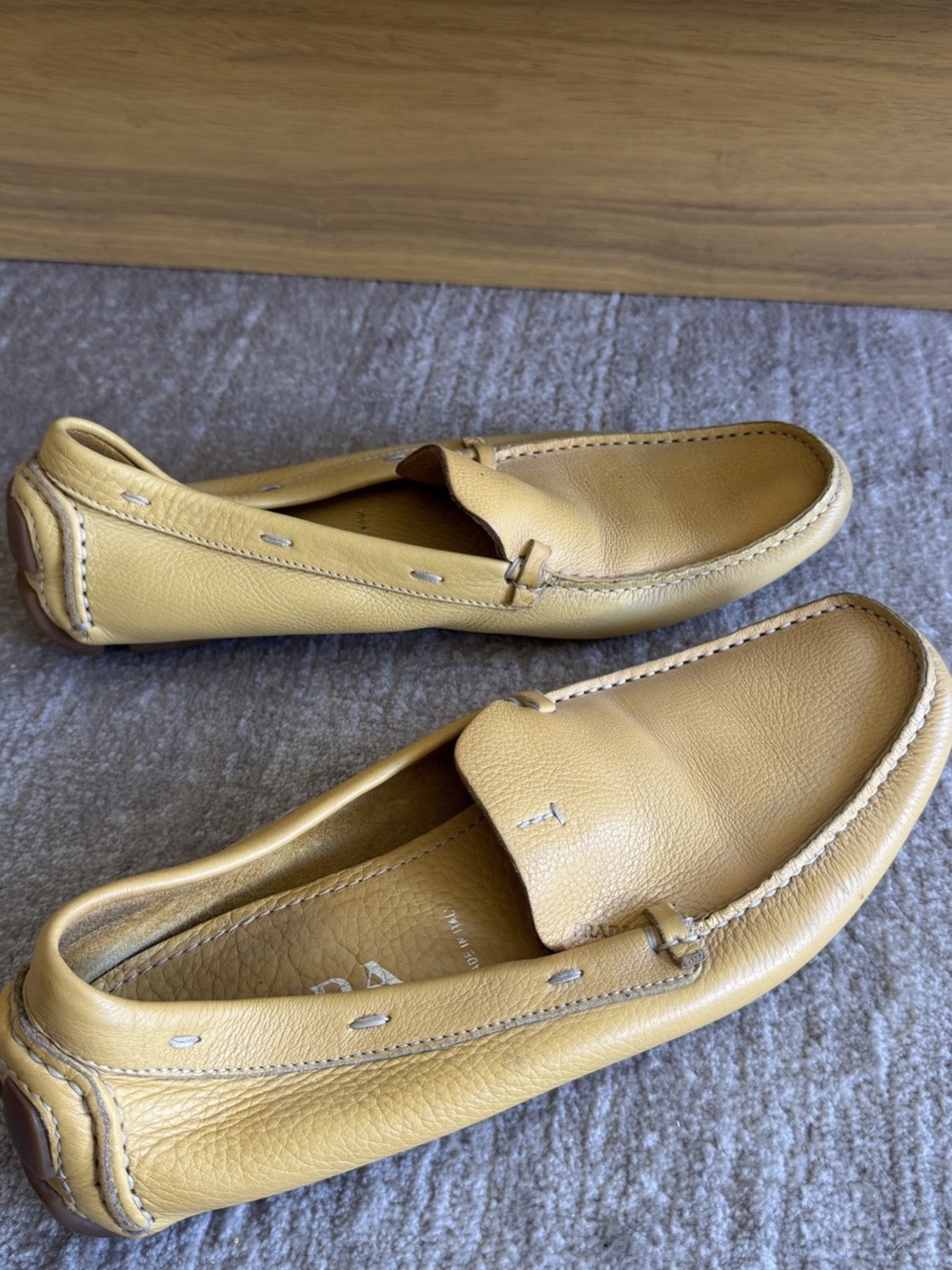 Prada Leather Driving Loafers Soft Yellow 38.5